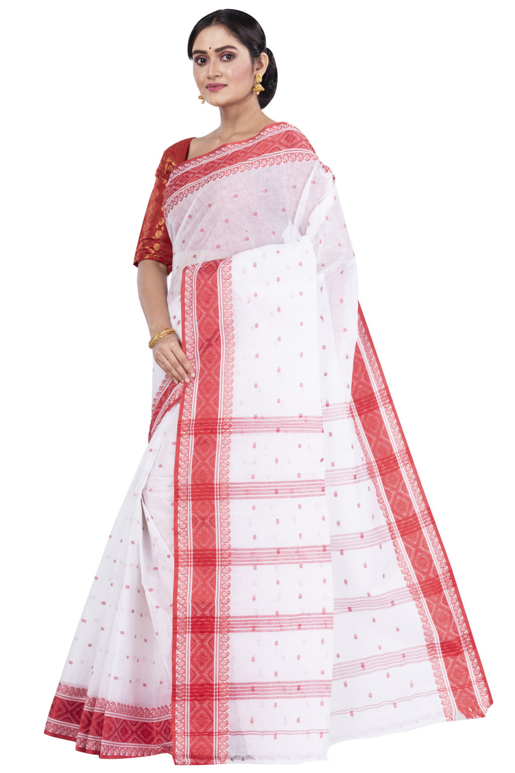 Red Pure Cotton Boysko_Tant Tant Saree (845)